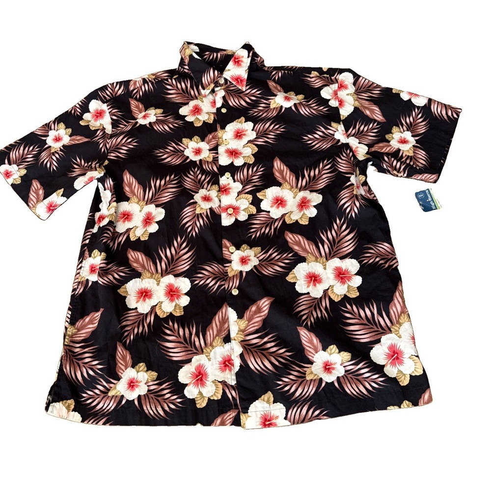 High Sierra Men's L Black Pink Cotton Hawaiian Button-Up Shirt Floral Tropical